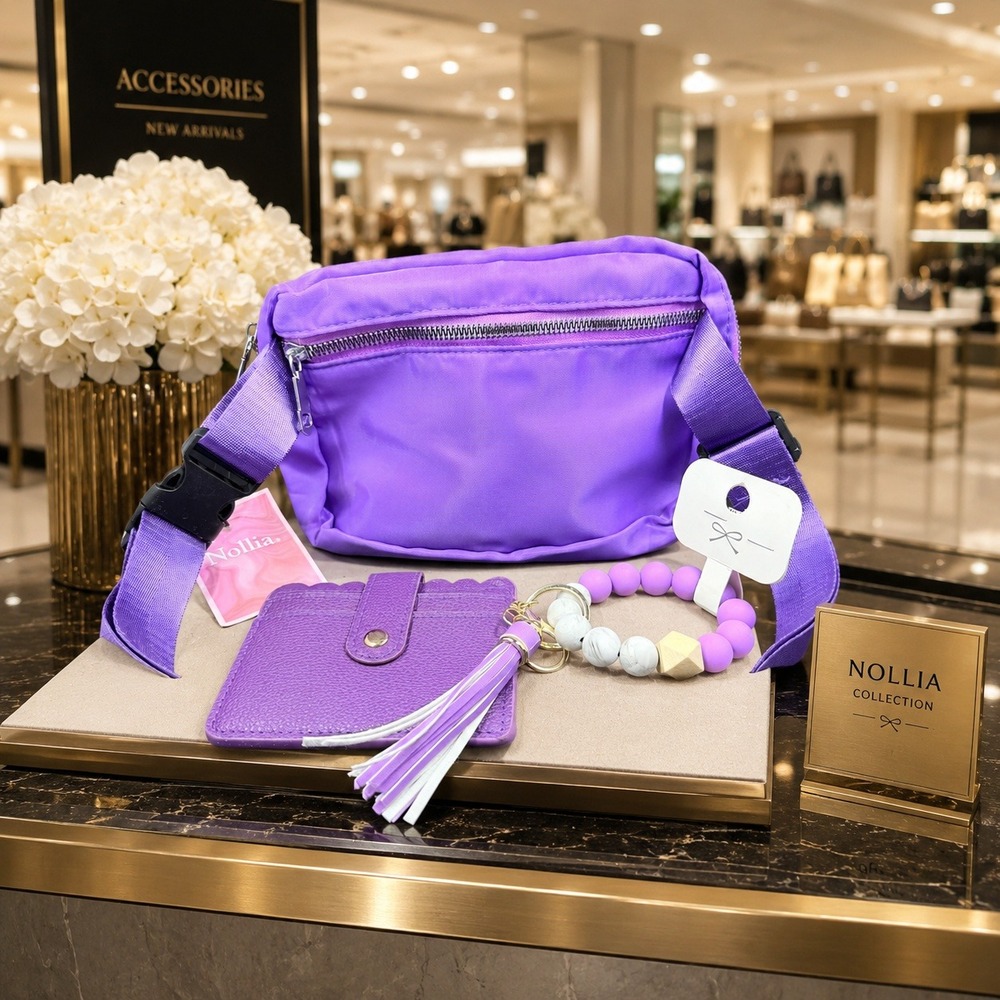 Purple Belt Bag Wristlet Set Y2K Coquette Kawaii Festival Travel Crossbody Nylon
